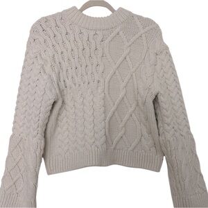 H&M sweater sz XS, very heavy cable knit, white, short length, mock turtleneck